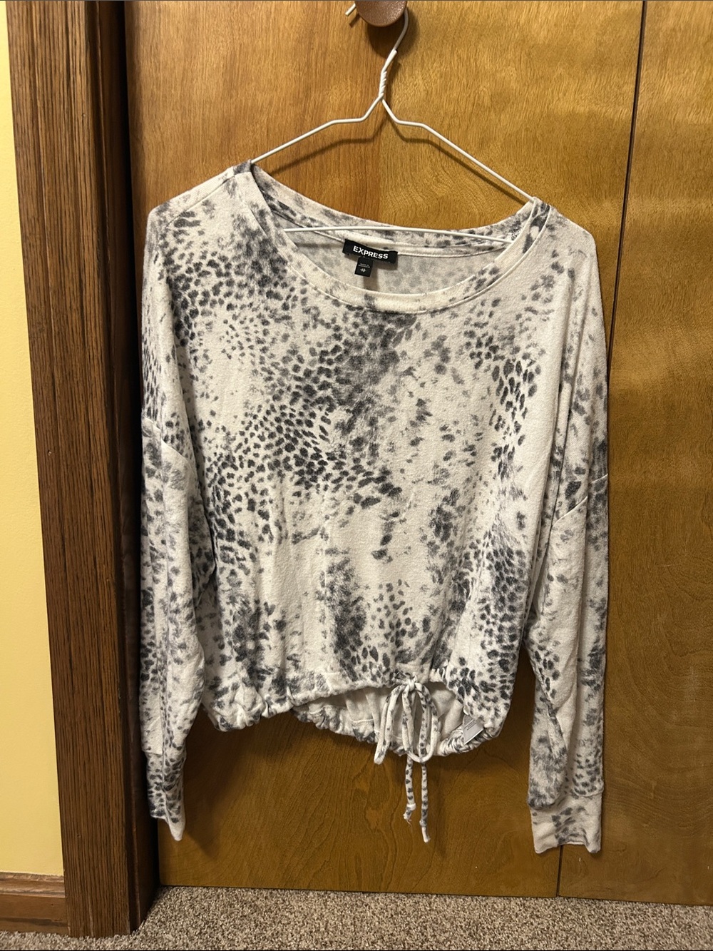 Express Gray Animal-Print Drawstring Hem Sweatshirt